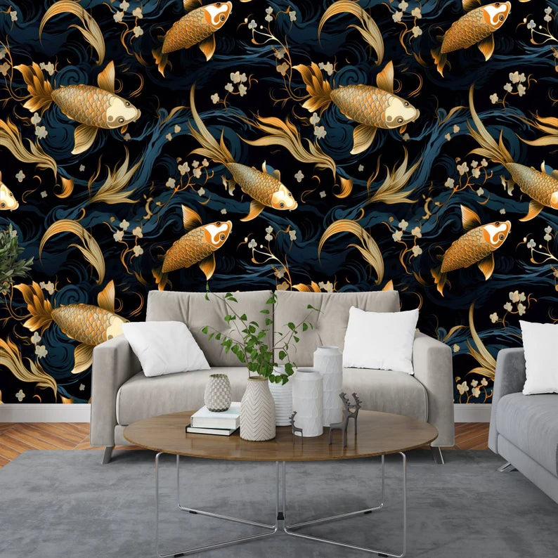 Golden Koi Fish Wallpaper Mural Art Print