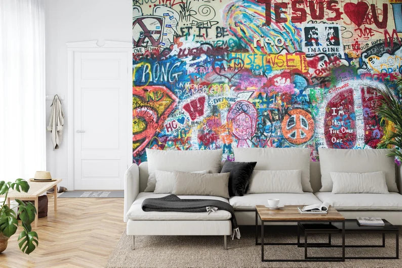 John Lennon Graffiti Wall Mural, Colorful Street Art