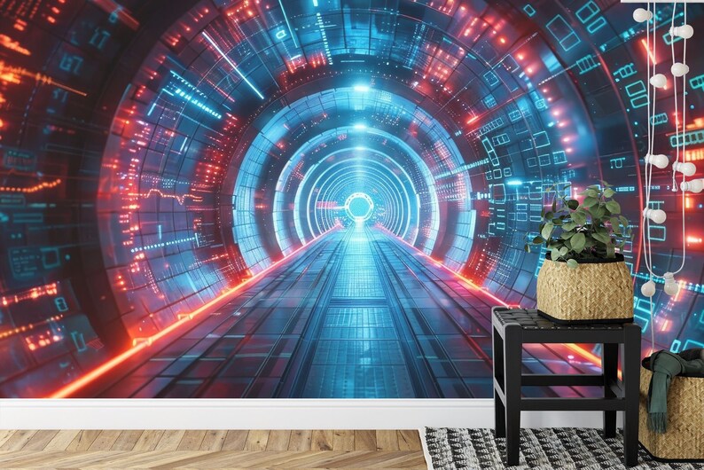 3D Computer Tunnel Wall Mural Kids Room Decor