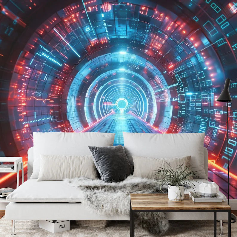 3D Computer Tunnel Wall Mural Kids Room Decor