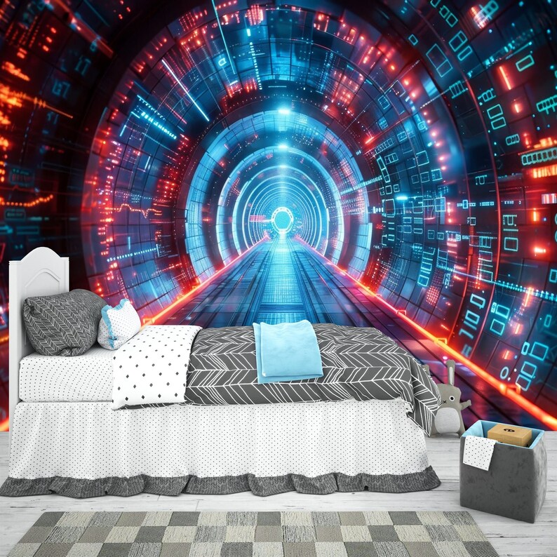 3D Computer Tunnel Wall Mural Kids Room Decor