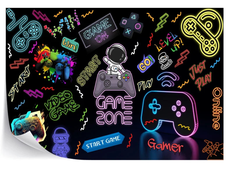 Gaming Room Wallpaper Mural, Neon Gamepad Design