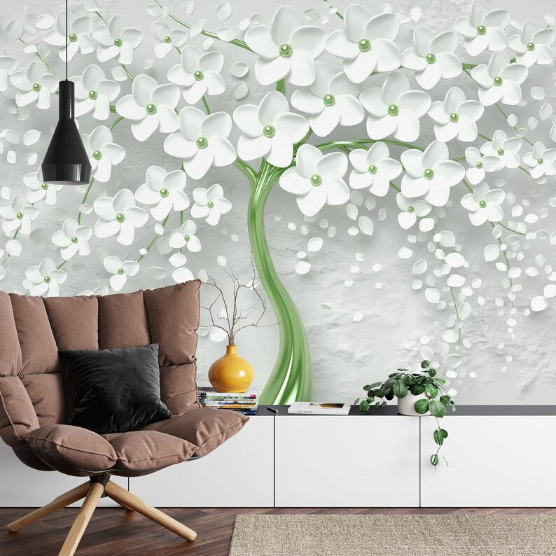 3D Floral Tree Wall Mural Art Print