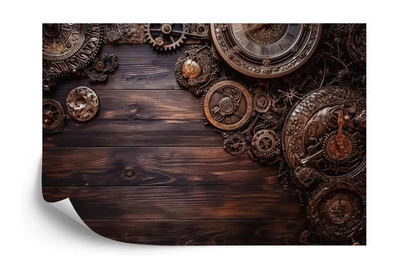 Steampunk Gear Wood Wallpaper Mural Art