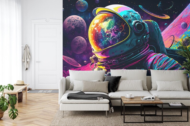 Psychedelic Space Wallpaper Mural, Kids Room Decor