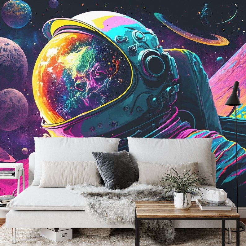 Psychedelic Space Wallpaper Mural, Kids Room Decor