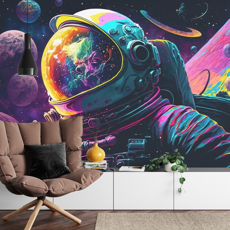 Psychedelic Space Wallpaper Mural, Kids Room Decor