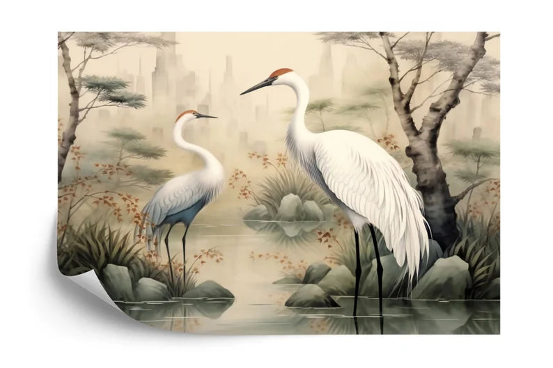 Heron Pond Mural, Painted Wallpaper Art print