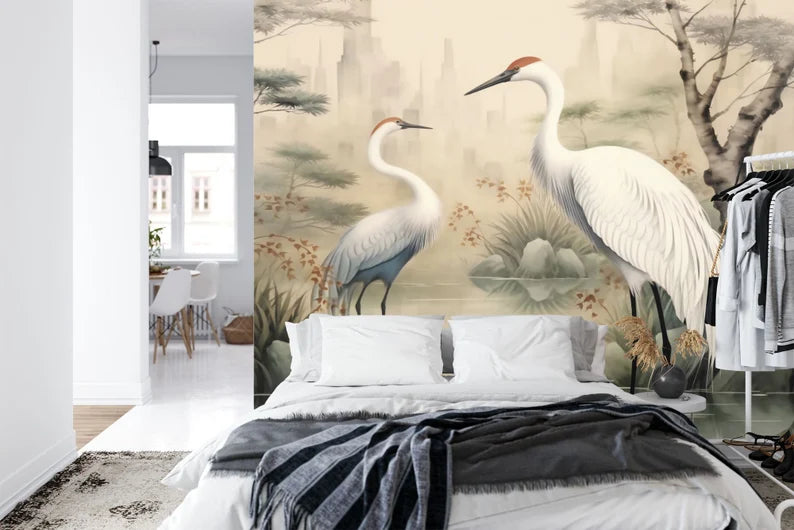Heron Pond Mural, Painted Wallpaper Art print