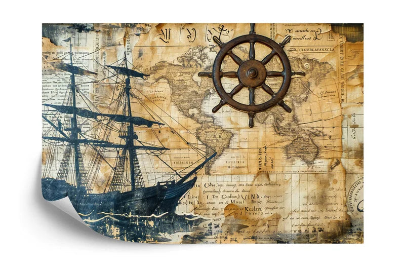 Nautical Map Wallpaper Mural Captain's Log Art Print