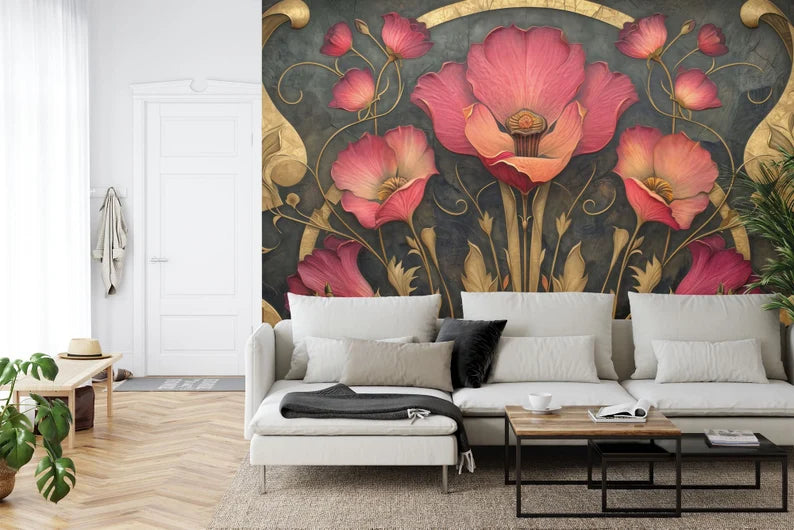 Art Nouveau Floral Wallpaper Mural Art Print