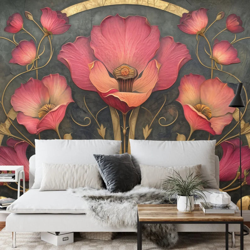 Art Nouveau Floral Wallpaper Mural Art Print