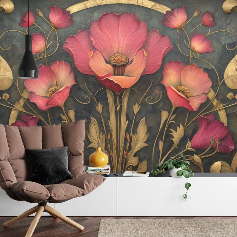 Art Nouveau Floral Wallpaper Mural Art Print