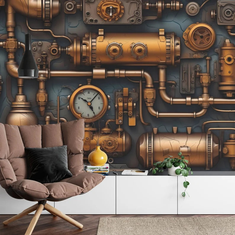 Steampunk Pipes Wallpaper Mural