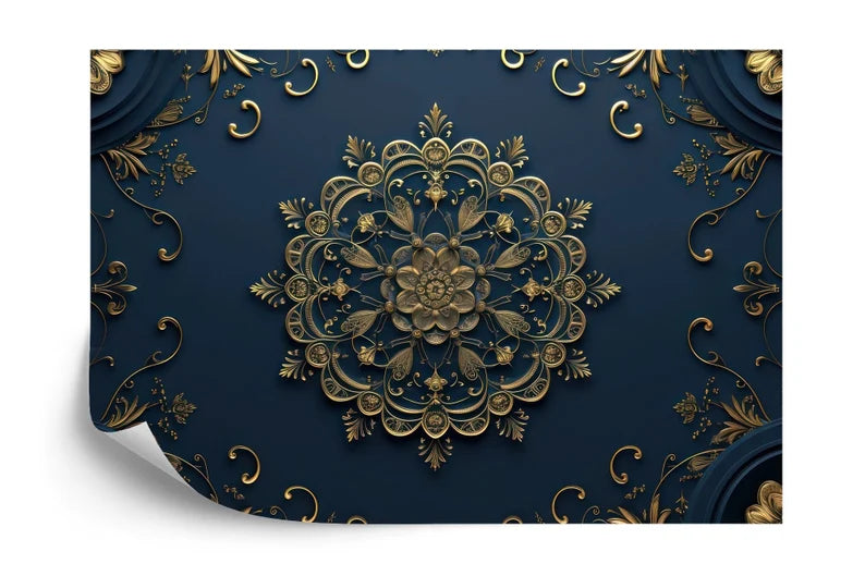 Blue and Gold Mandala Wallpaper, 3D Ceiling Decal