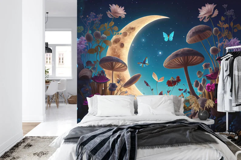 Wonderland Mushroom Mural, Lilies and Flowers Gift