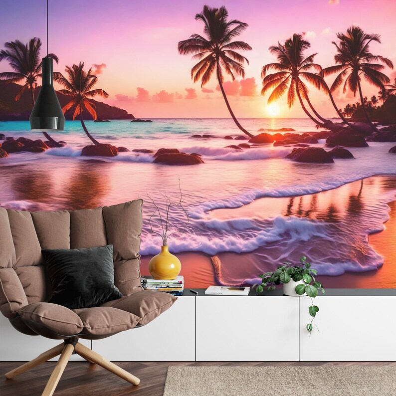 Tropical Sunset Beach Wallpaper Mural