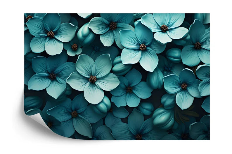 Teal Floral Wallpaper Mural | Blooming Flower Wall Decal