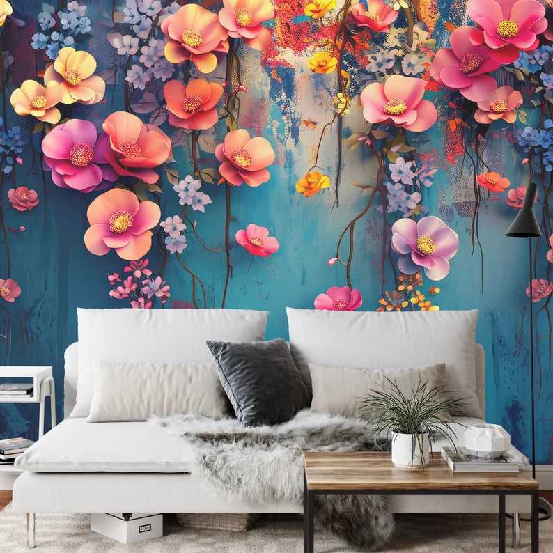 Floral Hanging Branches Wall Mural, Peel and Stick