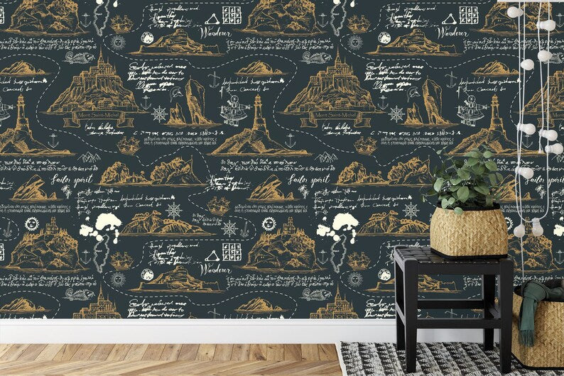 Vintage Travel Map Wallpaper Mural Art Print