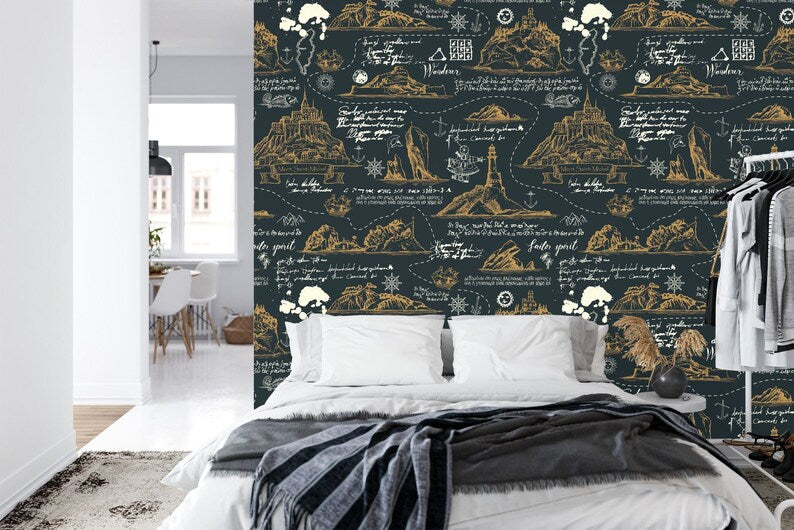 Vintage Travel Map Wallpaper Mural Art Print