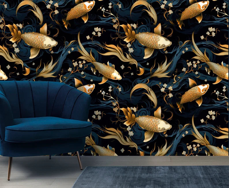 Golden Koi Fish Wallpaper Mural Art Print