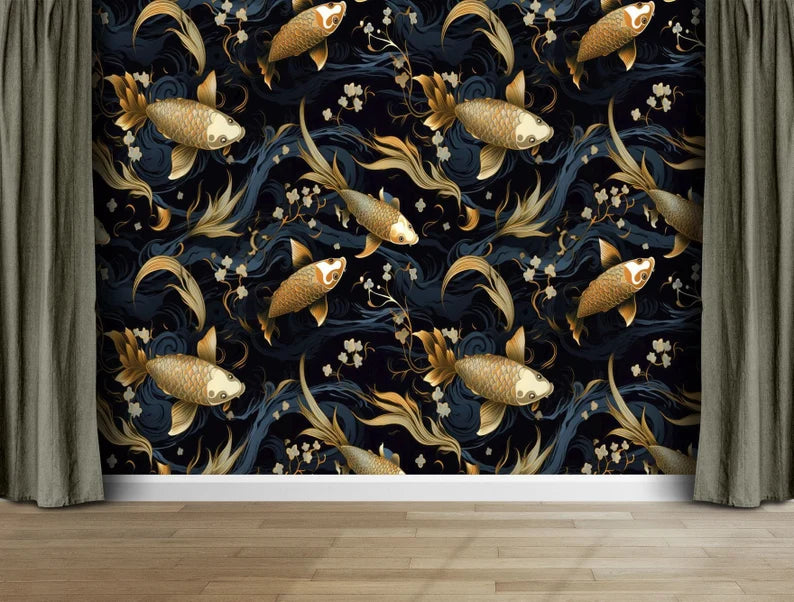 Golden Koi Fish Wallpaper Mural Art Print