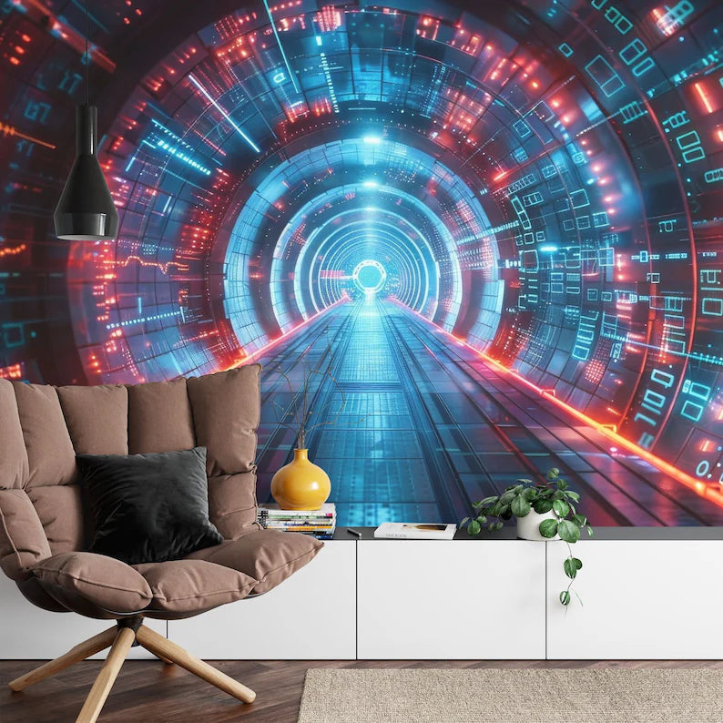 3D Computer Tunnel Wall Mural Kids Room Decor
