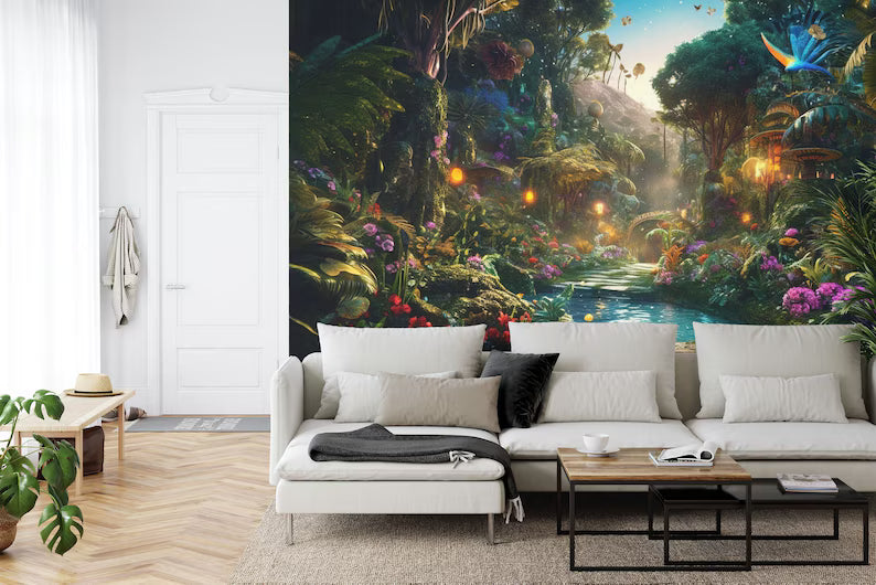 Glowing Fantasy Forest Wallpaper Mural, Peel and Stick Art Print