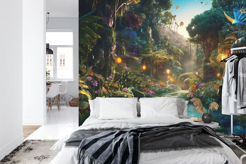 Glowing Fantasy Forest Wallpaper Mural, Peel and Stick Art Print