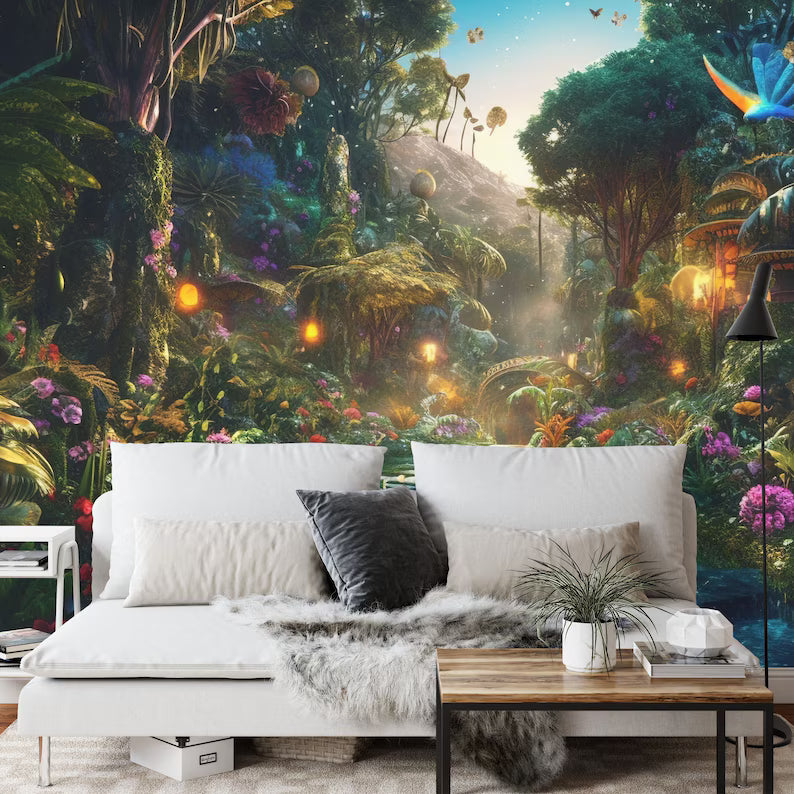 Glowing Fantasy Forest Wallpaper Mural, Peel and Stick Art Print
