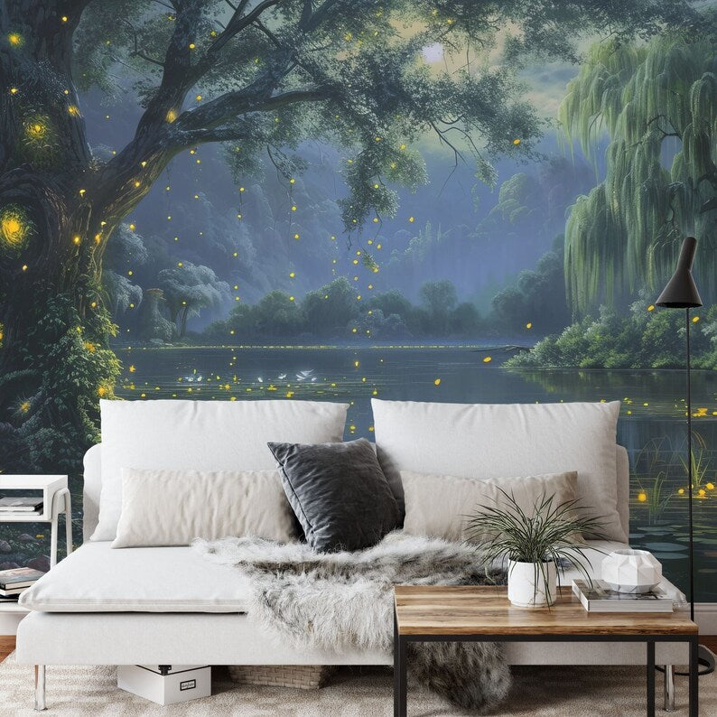 Mystical Forest Moon Wallpaper Mural, Peel and Stick Wall Decal