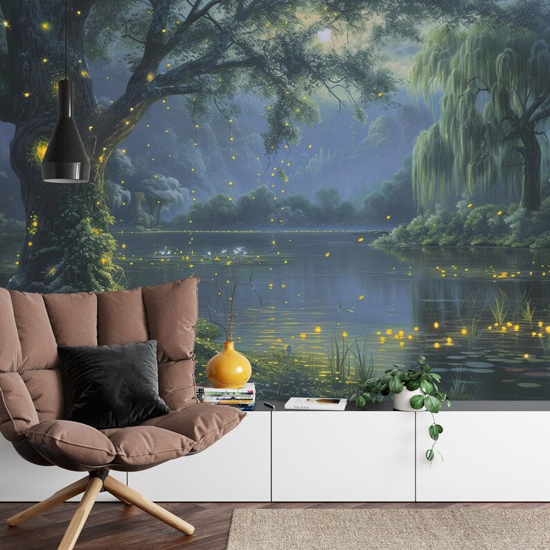 Mystical Forest Moon Wallpaper Mural, Peel and Stick Wall Decal