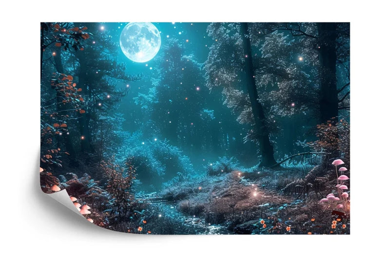 Enchanted Forest Wallpaper Mural, Moonlight Scene