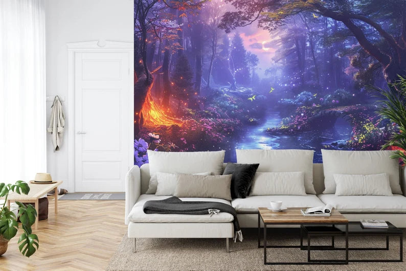 Magical Nighttime Forest Mural Wallpaper