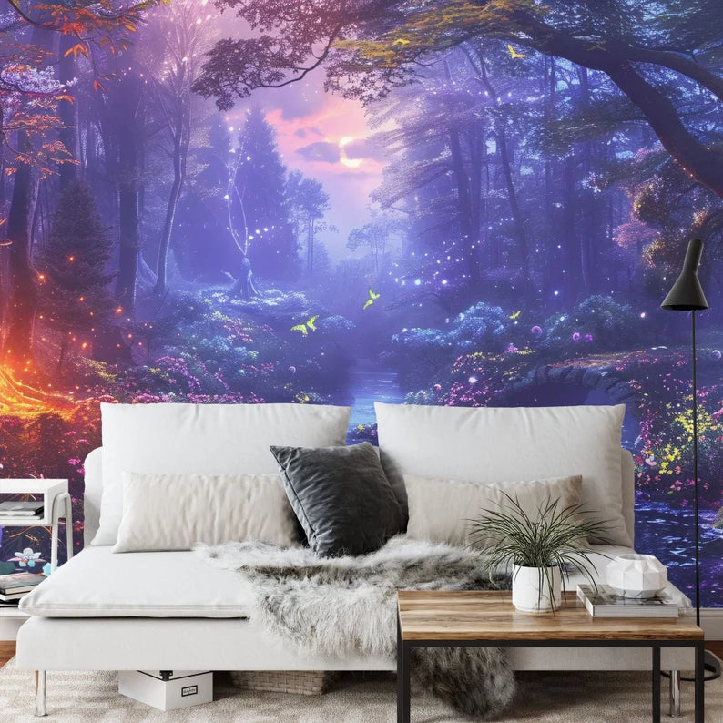 Magical Nighttime Forest Mural Wallpaper