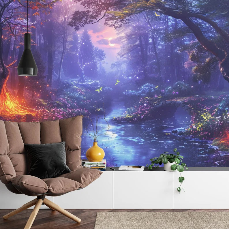 Magical Nighttime Forest Mural Wallpaper