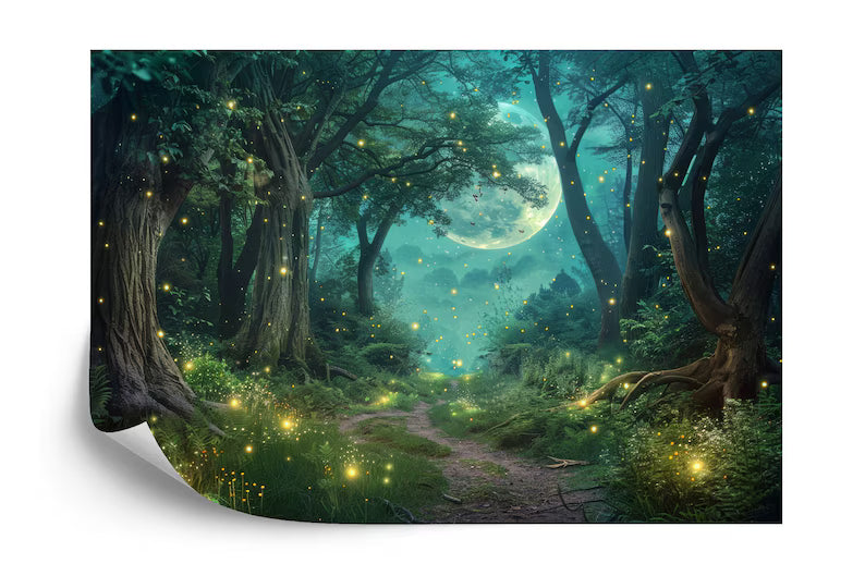 Moonlit Fireflies Forest Wallpaper Mural