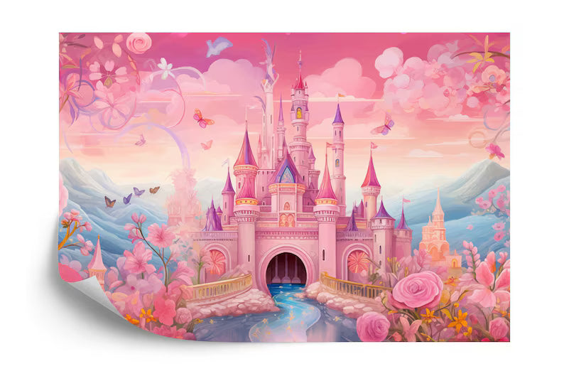 Pink Princess Castle Wall Decal, Fantasy Art Print
