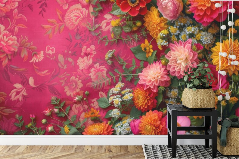 Pastel Floral Wallpaper Mural, Peonies Roses Art Print