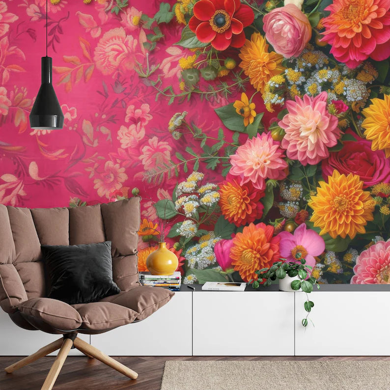Pastel Floral Wallpaper Mural, Peonies Roses Art Print