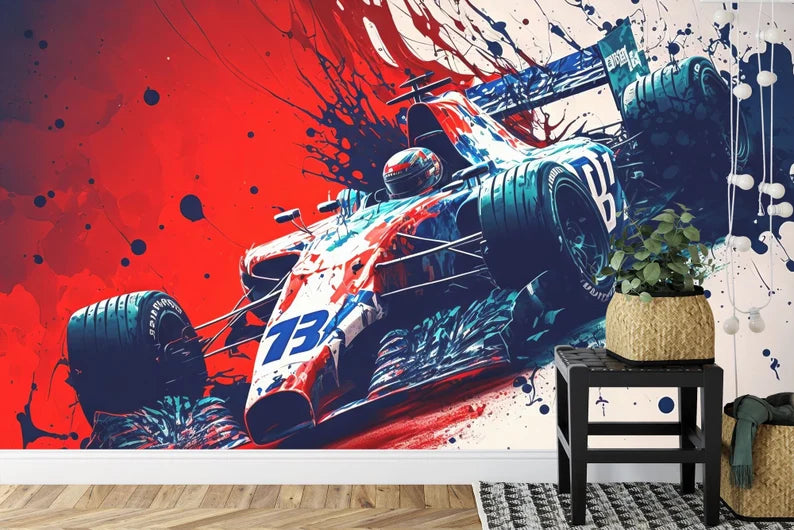 Formula 1 Racing Car Wall Mural Boys Room Decor