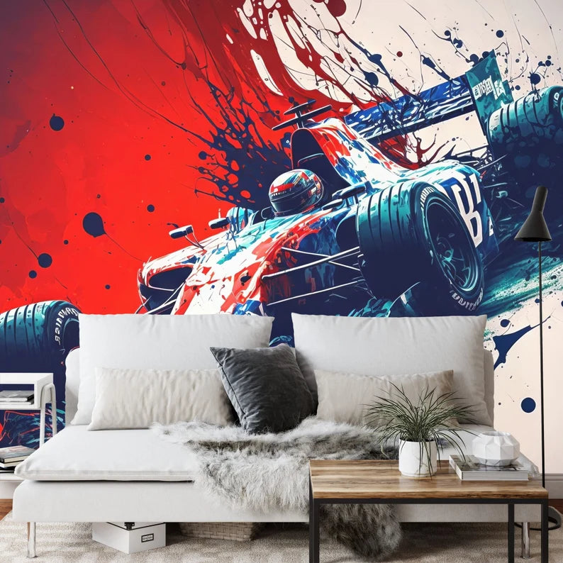 Formula 1 Racing Car Wall Mural Boys Room Decor