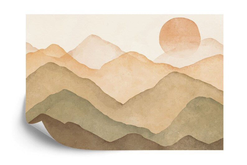 Pastel Sunset Mountain Mural, Nursery Wallpaper, Self Adhesive