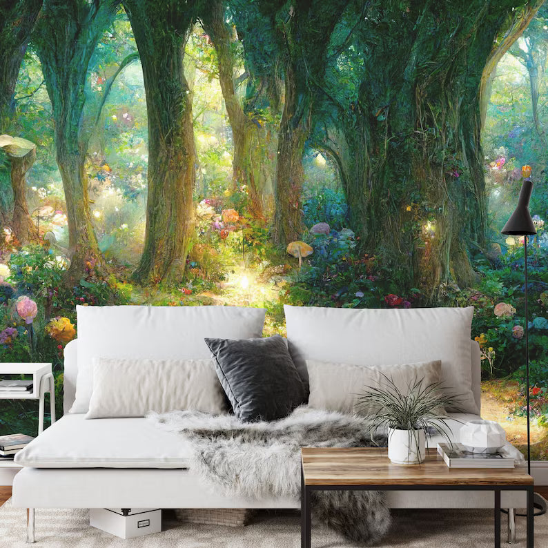 Fairytale Forest Wallpaper Mural, Magical Night Scene
