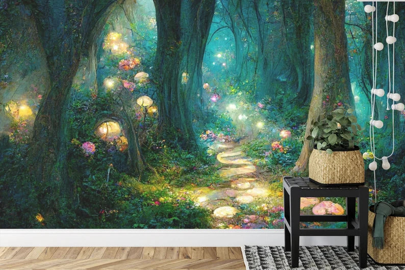 Magical Forest Wallpaper Mural, Generative AI Art