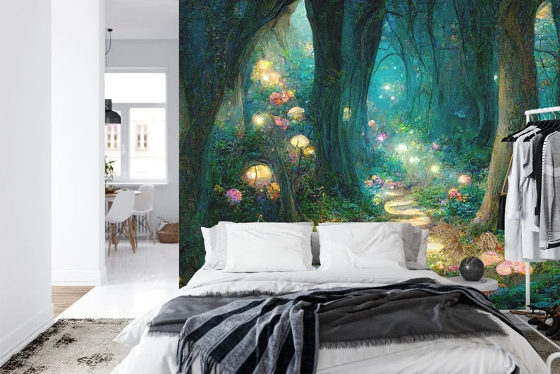Magical Forest Wallpaper Mural, Generative AI Art