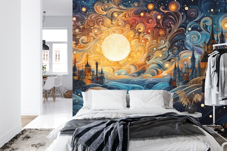 Fantasy Castle and Moon Landscape Wallpaper Mural