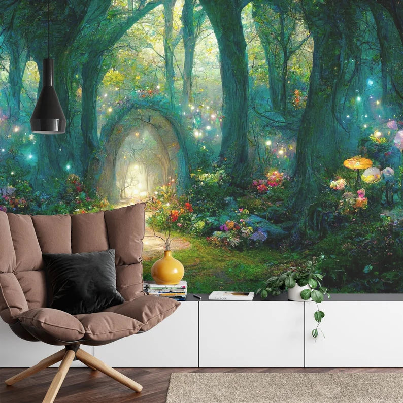 Fairytale Forest Wallpaper Mural, Magical Night Scene