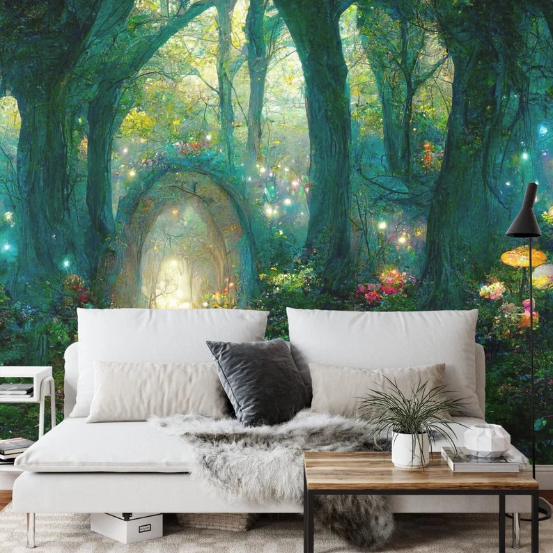 Fairytale Forest Wallpaper Mural, Magical Night Scene